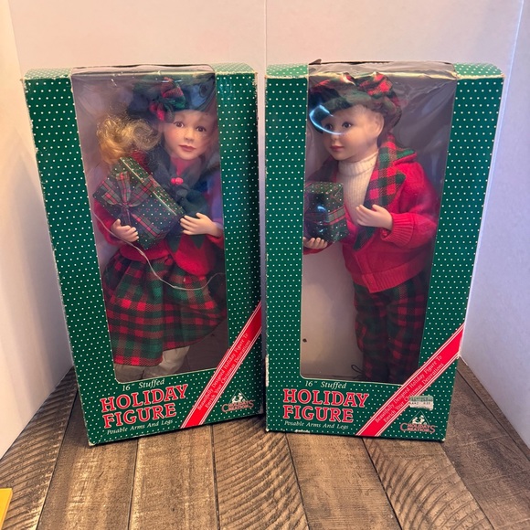 Vintage Holiday Creations Christmas Stuffed Posable Dolls Boy and Girl 16" - Picture 2 of 12